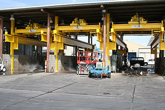 An indoor instrustrial crane being test