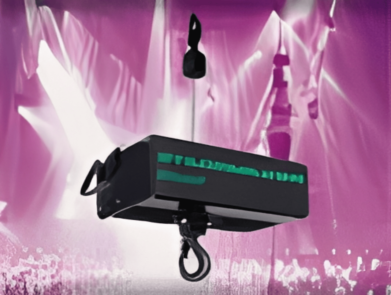 Event spotlight hanging from rigging