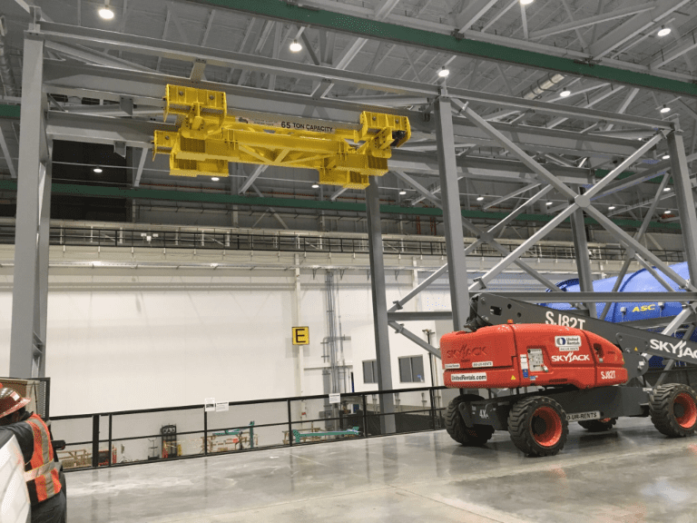 Construction equipment inside a factory