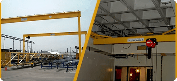 Yellow cranes for material handling