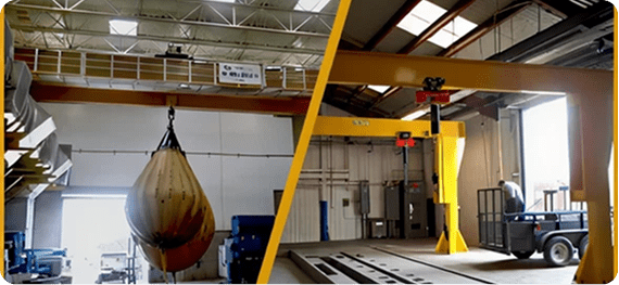 Industrial factory interior with cranes