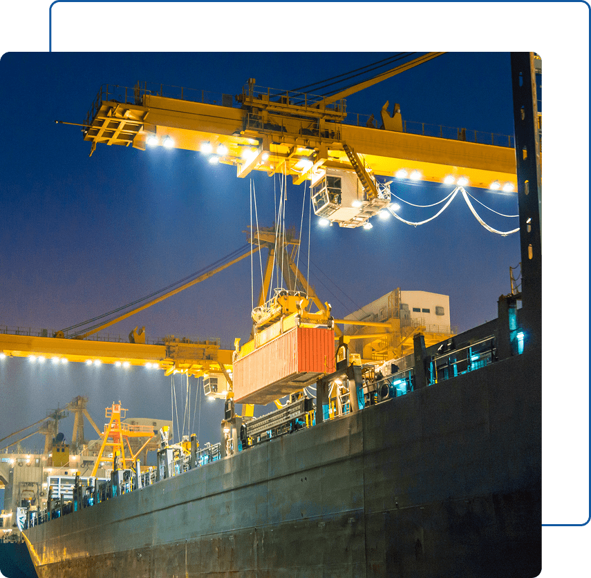 Nighttime port operations with cargo crane